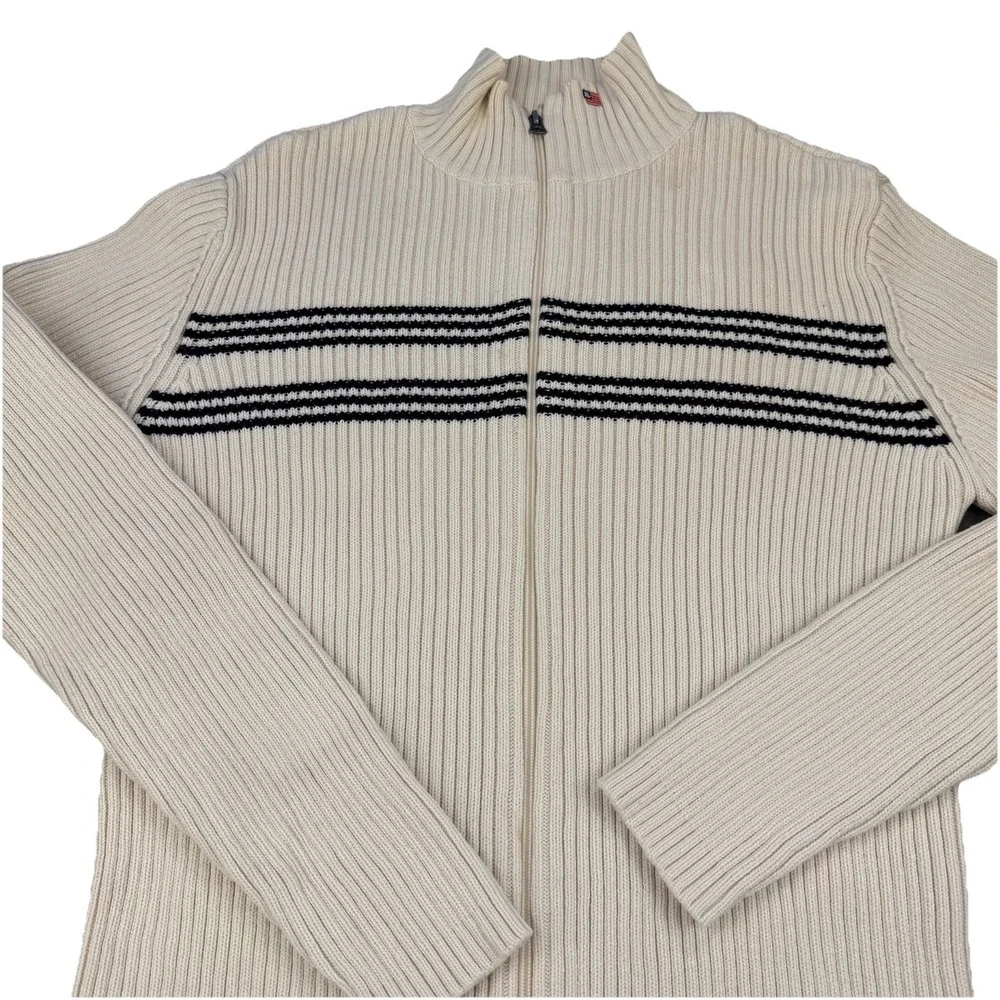 Polo Ralph Lauren‎ Ribbed Quarter-Zip Pullover Men's Size M Ivory Navy Mock Neck